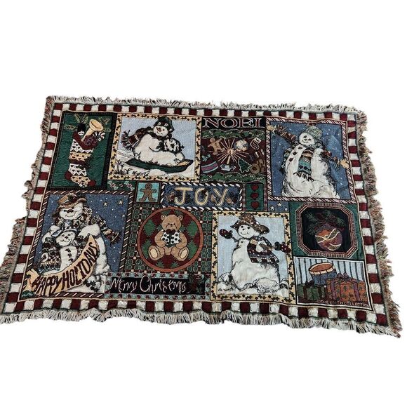 Vintage Goodwin Weavers Christmas Bear Holiday Tapestry Throw Blanket - Picture 1 of 7